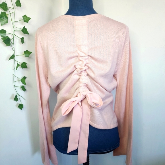 Miss Selfridge Ballerina Pink Bell Sleeves Tie Back Sweater - Picture 11 of 12